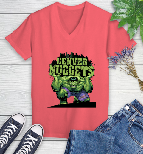Denver Nuggets NBA Basketball Incredible Hulk Marvel Avengers Sports Women's V-Neck T-Shirt 6