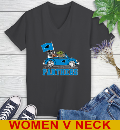 NFL Football Carolina Panthers Darth Vader Baby Yoda Driving Star Wars Shirt Women's V-Neck T-Shirt 9