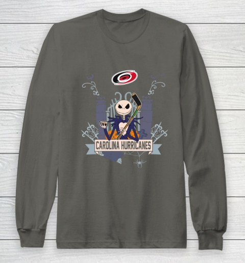 NHL Carolina Hurricanes Hockey Jack Skellington Halloween Long Sleeve T-Shirt 5