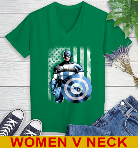 Tennessee Titans NFL Football Captain America Marvel Avengers American Flag Shirt Women's V-Neck T-Shirt 5