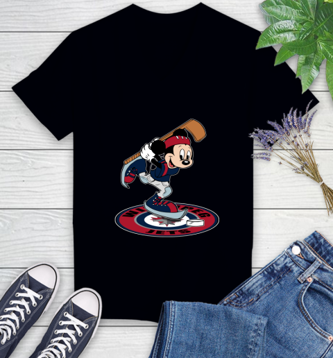 NHL Hockey Winnipeg Jets Cheerful Mickey Disney Shirt Women's V-Neck T-Shirt