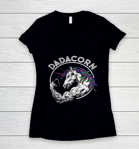 Dadacorn T Shirt Unicorn Muscle Dad Baby Fathers Day Gift Women's V-Neck T-Shirt