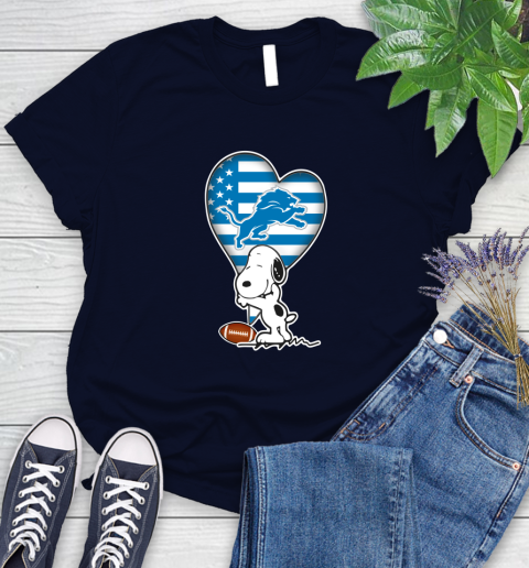 Detroit Lions NFL Football The Peanuts Movie Adorable Snoopy Women's T-Shirt 3