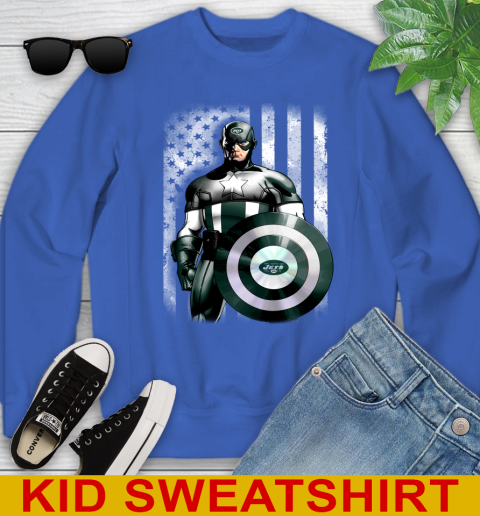 New York Jets NFL Football Captain America Marvel Avengers American Flag Shirt Youth Sweatshirt 6