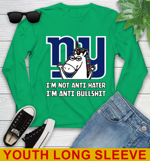 New York Giants NFL Football Unicorn I'm Not Anti Hater I'm Anti Bullshit Youth Long Sleeve 7