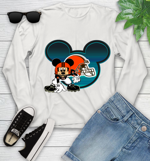 NFL Cleveland Browns Mickey Mouse Disney Football T Shirt Youth Long Sleeve 12