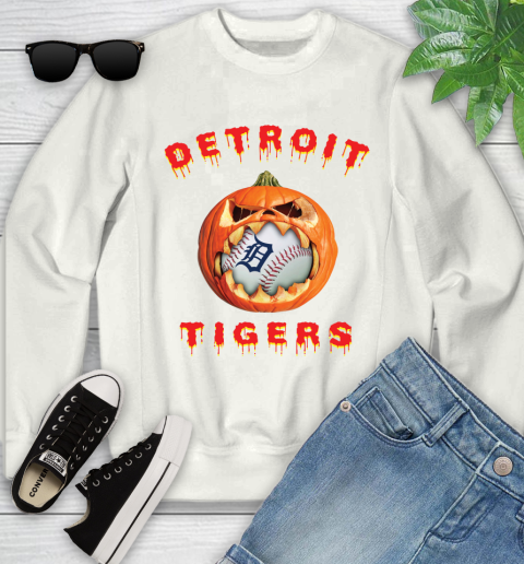 MLB Detroit Tigers Halloween Pumpkin Baseball Sports Youth Sweatshirt