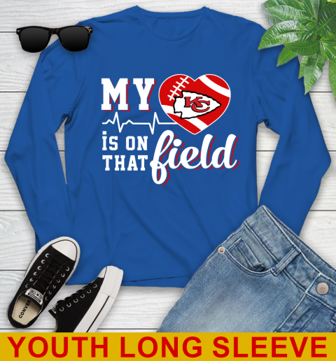 NFL My Heart Is On That Field Football Sports Kansas City Chiefs Youth Long Sleeve 10