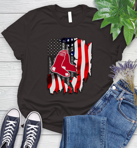Boston Red Sox MLB Baseball American Flag Women's T-Shirt 11