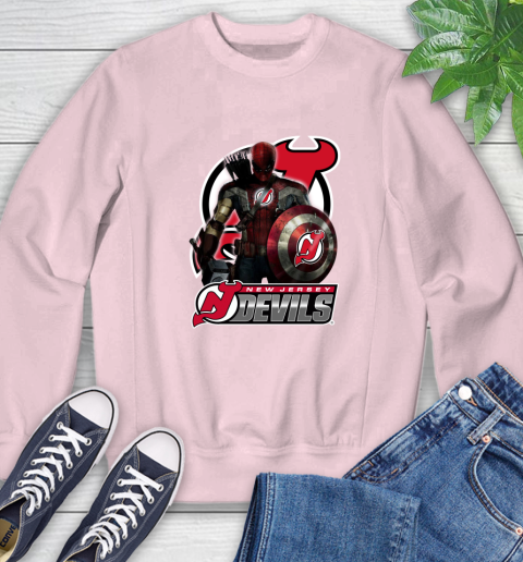 NHL Captain America Thor Spider Man Hawkeye Avengers Endgame Hockey New Jersey Devils Sweatshirt 9