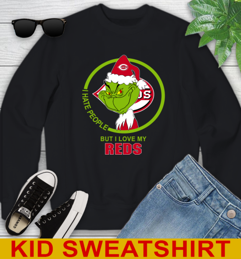 Cincinnati Reds MLB Christmas Grinch I Hate People But I Love My Favorite Baseball Team Youth Sweatshirt 2