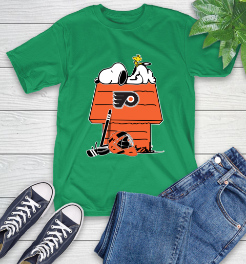 Philadelphia Flyers Ice Hockey Snoopy And Woodstock NHL V-Neck T-Shirt 
