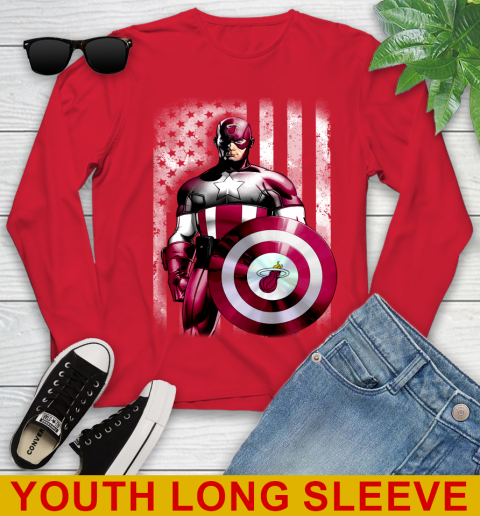 Miami Heat NBA Basketball Captain America Marvel Avengers American Flag Shirt Youth Long Sleeve 11