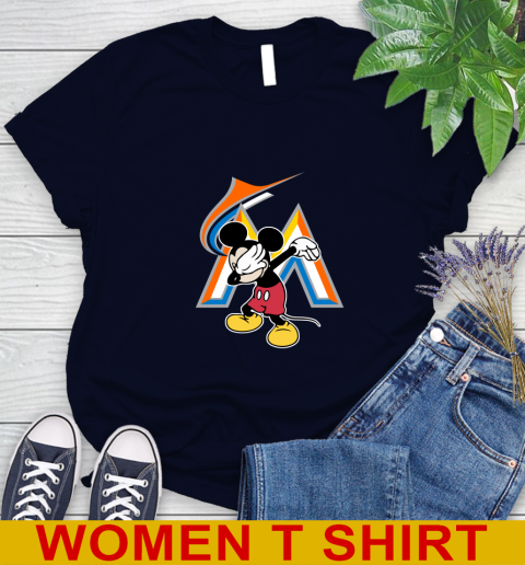 Miami Marlins MLB Baseball Dabbing Mickey Disney Sports Women's T-Shirt 3