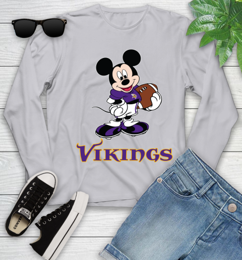 NFL Football Minnesota Vikings Cheerful Mickey Mouse Shirt Youth Long Sleeve 5