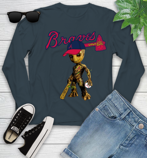 MLB Atlanta Braves Groot Guardians Of The Galaxy Baseball Youth Long Sleeve 8