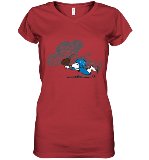 Detroit Lions Snoopy Plays The Football Game Women's V-Neck T-Shirt