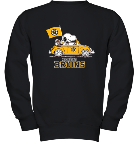 Snoopy And Woodstock Ride The Boston Bruins Car NHL Youth Sweatshirt