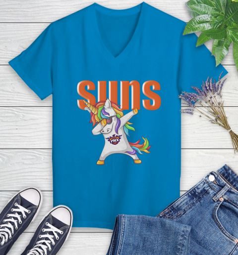 Phoenix Suns NBA Basketball Funny Unicorn Dabbing Sports Women's V-Neck T-Shirt 7