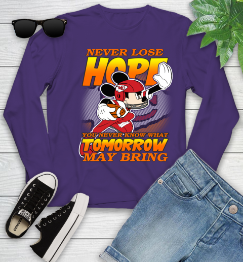 Kansas City Chiefs NFL Football Mickey Disney Never Lose Hope Youth Long Sleeve 4