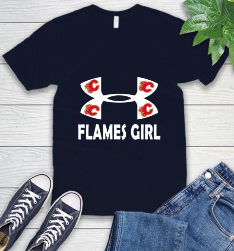NHL Calgary Flames Girl Under Armour Hockey Sports V-Neck T-Shirt 2