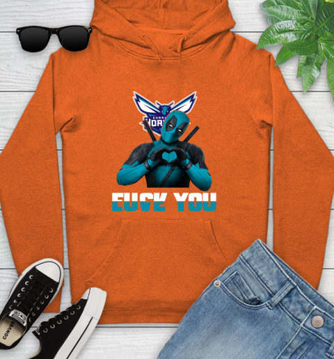 NBA Charlotte Hornets Deadpool Love You Fuck You Basketball Sports Youth Hoodie 4
