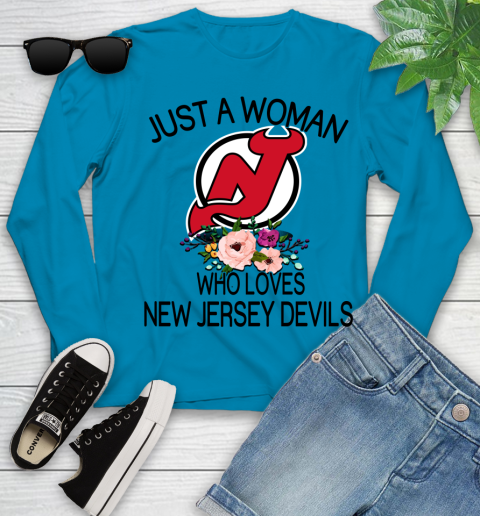 NHL Just A Woman Who Loves New Jersey Devils Hockey Sports Youth Long Sleeve 5