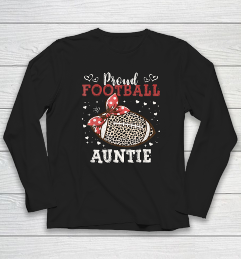 Proud Football Auntie Shirt Women Leopard Game Day Players Long Sleeve T-Shirt