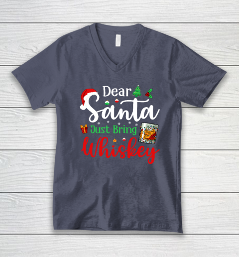 Funny Dear Santa Just Bring Whiskey Christmas Pajamas V-Neck T-Shirt 6