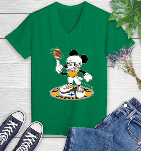 NFL Football Pittsburgh Steelers Cheerful Mickey Disney Shirt Women's V-Neck T-Shirt 5