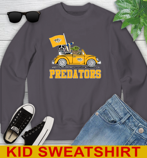 NHL Hockey Nashville Predators Darth Vader Baby Yoda Driving Star Wars Shirt Youth Sweatshirt 6