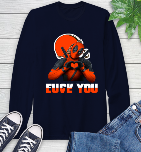 NHL Cleveland Browns Deadpool Love You Fuck You Football Sports Long Sleeve T-Shirt 3