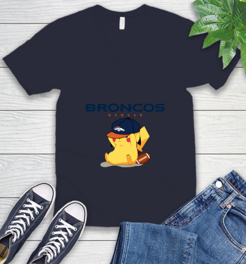NFL Pikachu Football Sports Denver Broncos V-Neck T-Shirt 3