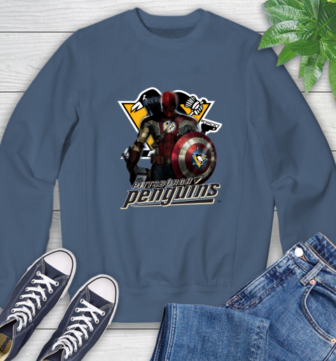 NHL Captain America Thor Spider Man Hawkeye Avengers Endgame Hockey Pittsburgh Penguins Sweatshirt 7