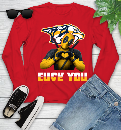 NHL Nashville Predators Deadpool Love You Fuck You Hockey Sports Youth Long Sleeve 11