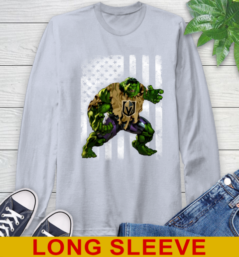 Vegas Golden Knights Hulk Marvel Avengers NHL Hockey American Flag Long Sleeve T-Shirt 6