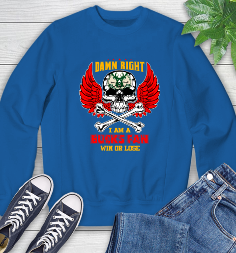 NBA Damn Right I Am A Milwaukee Bucks Win Or Lose Skull Basketball Sports Sweatshirt 9