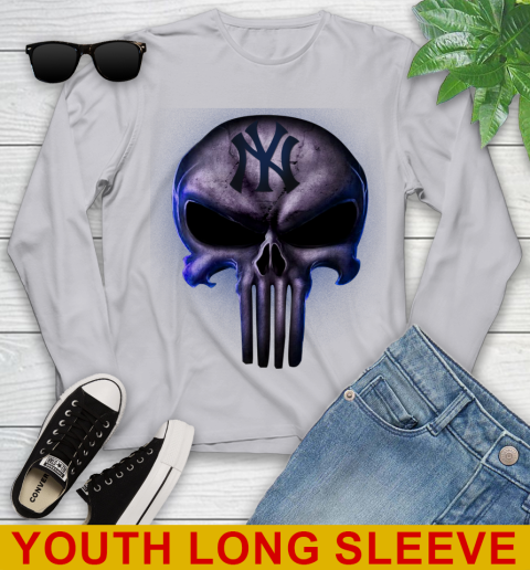 New York Yankees MLB Baseball Punisher Skull Sports Youth Long Sleeve 5