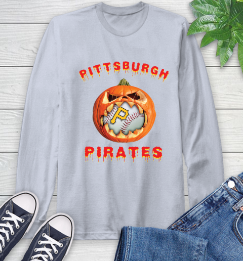 MLB Pittsburgh Pirates Halloween Pumpkin Baseball Sports Long Sleeve T-Shirt 6