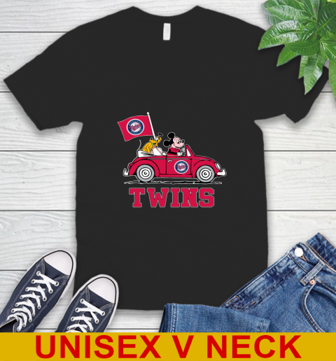 MLB Baseball Minnesota Twins Pluto Mickey Driving Disney Shirt V-Neck T-Shirt 2