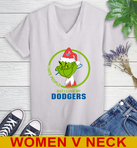 Los Angeles Dodgers MLB Christmas Grinch I Hate People But I Love My Favorite Baseball Team Women's V-Neck T-Shirt