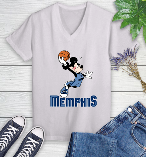 NBA Basketball Memphis Grizzlies Cheerful Mickey Mouse Shirt Women's V-Neck T-Shirt 2