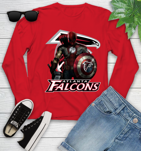 NFL Captain America Thor Spider Man Hawkeye Avengers Endgame Football Atlanta Falcons Youth Long Sleeve 11