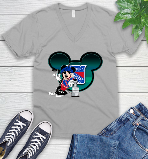 NHL New York Rangers Stanley Cup Mickey Mouse Disney Hockey T Shirt V-Neck T-Shirt 4