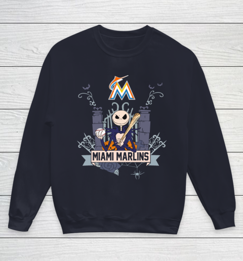 MLB Miami Marlins Baseball Jack Skellington Halloween Youth Sweatshirt 2