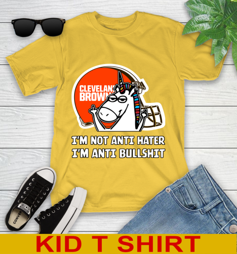 Cleveland Browns NFL Football Unicorn I'm Not Anti Hater I'm Anti Bullshit Youth T-Shirt 8