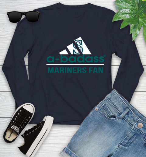 MLB A Badass Seattle Mariners Fan Adidas Baseball Sports Youth Long Sleeve - Image 3