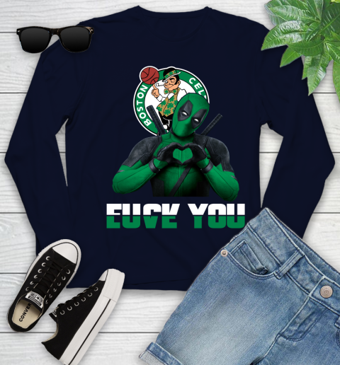 NBA Boston Celtics Deadpool Love You Fuck You Basketball Sports Youth Long Sleeve 2