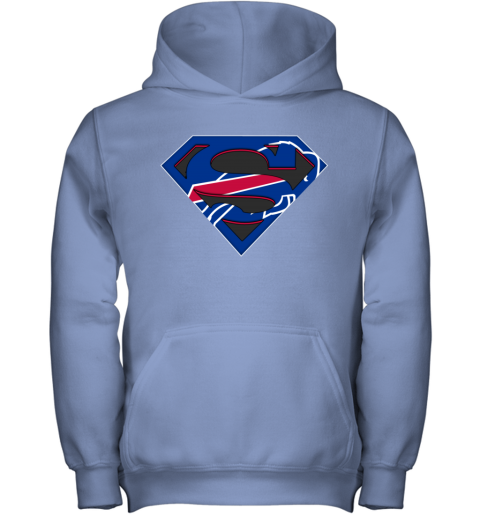 NFL Buffalo Bills Logo Superman lfro nfl buffalo bills logo superman youth hoodie 43 front carolina blue