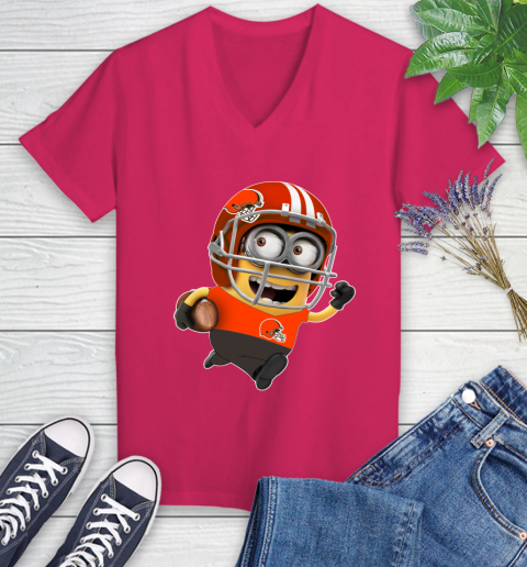 NFL Cleveland Browns Minions Disney Football Sports Women's V-Neck T-Shirt 9